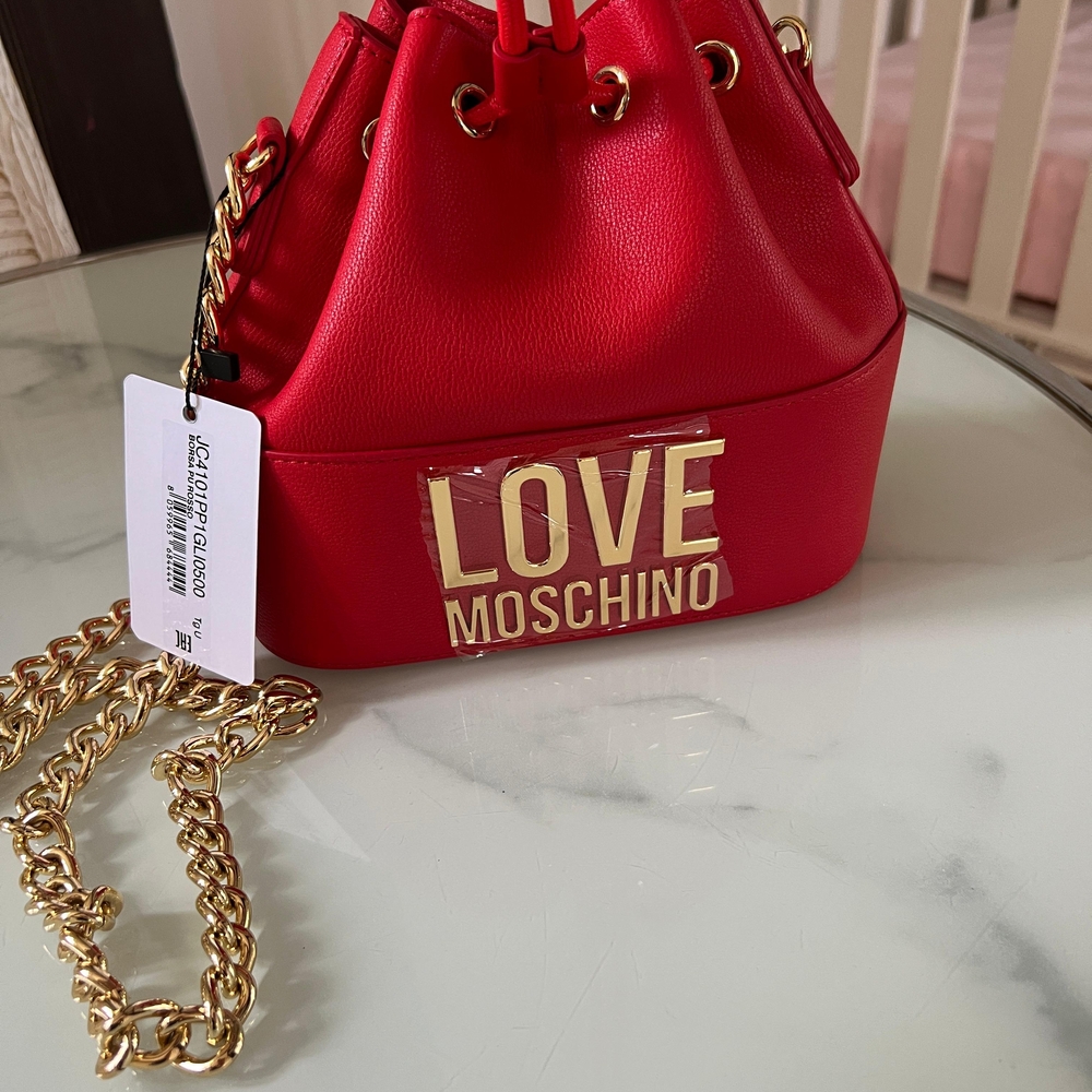Love Moschino Red and Gold Mini Bag with Chain Strap